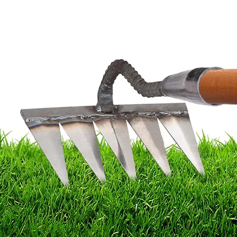 Садовые грабли для выращивания, ручная солома, 6 зубьев, инструмент для прополки с острыми краями для патио, фермы, овощей, сада