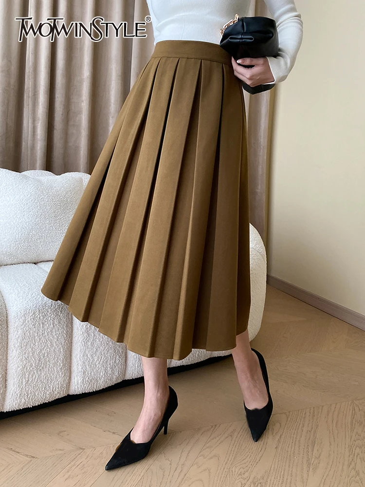 TWOTWINSTYLE Solid Spliced Pleated Skirts For Women High Waist A Line Temperament Office Lady Skirt Female Fashion Clothing 2023
TWOTWINSTYLE Solid Spliced Pleated Skirts For Women High Waist A Line Temperament Office Lady Skirt Female Fashion Clothing 2023