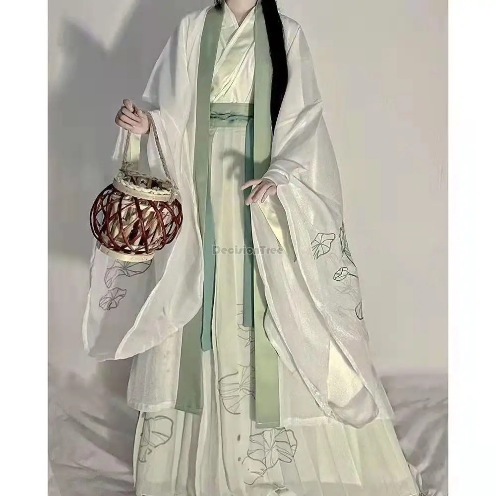 

2022 Китайская традиционная древняя династия weijin одежда для женщин и мужчин ретро hanfu Повседневный свободный стиль с принтом Феи hanfu костюм g626