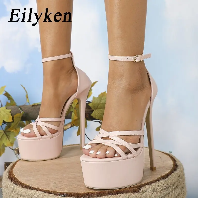 

Eilyken/однотонные женские босоножки на платформе с узкими ремешками; Пикантная обувь на очень высоком каблуке; Модная летняя обувь с открытым носком и ремешком на пряжке; Вечерние обувь для стриптиза