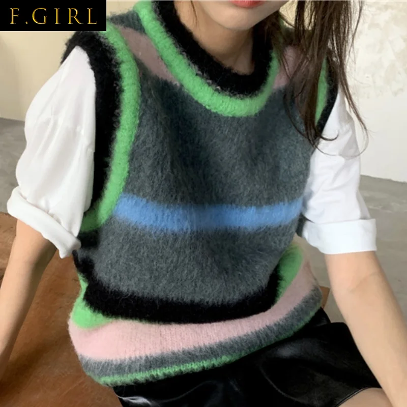 F GIRLS Colorful Striped Sweater Vest O Neck Sleeveless Sweaters Autumn Winter Warm Knitted Vest Women Casual Fashion Y2k
F GIRLS Colorful Striped Sweater Vest O Neck Sleeveless Sweaters Autumn Winter Warm Knitted Vest Women Casual Fashion Y2k