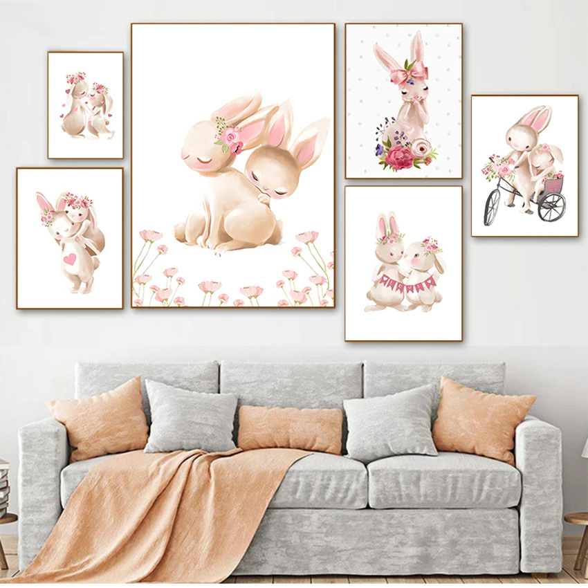 Bunny Poster Paintings Animals Nursery Wall Art Print Rabbit Canvas Painting Cartoon Picture Pink Flowers Girl Baby Room Decor 
Bunny Poster Paintings Animals Nursery Wall Art Print Rabbit Canvas Painting Cartoon Picture Pink Flowers Girl Baby Room Decor