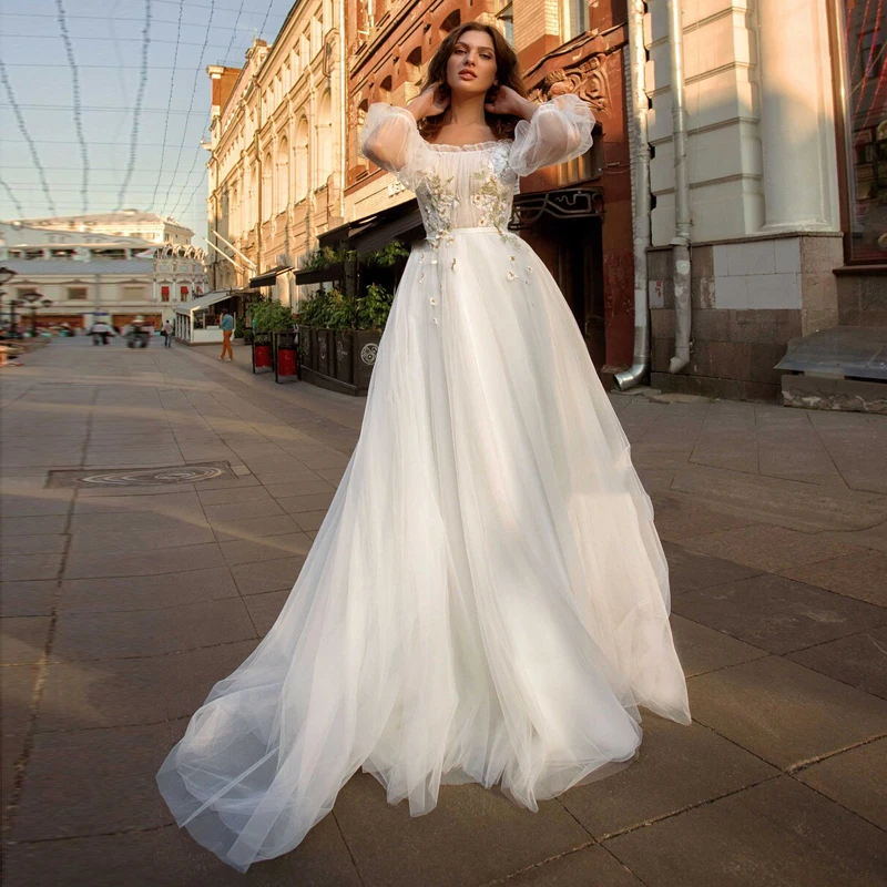 A Line Half Sleeves 3D Flowers Strapless Tulle Wedding Dresses Off the Shoulder Long Pleated Bohemian vestidos Bridal Gown
A Line Half Sleeves 3D Flowers Strapless Tulle Wedding Dresses Off the Shoulder Long Pleated Bohemian vestidos Bridal Gown