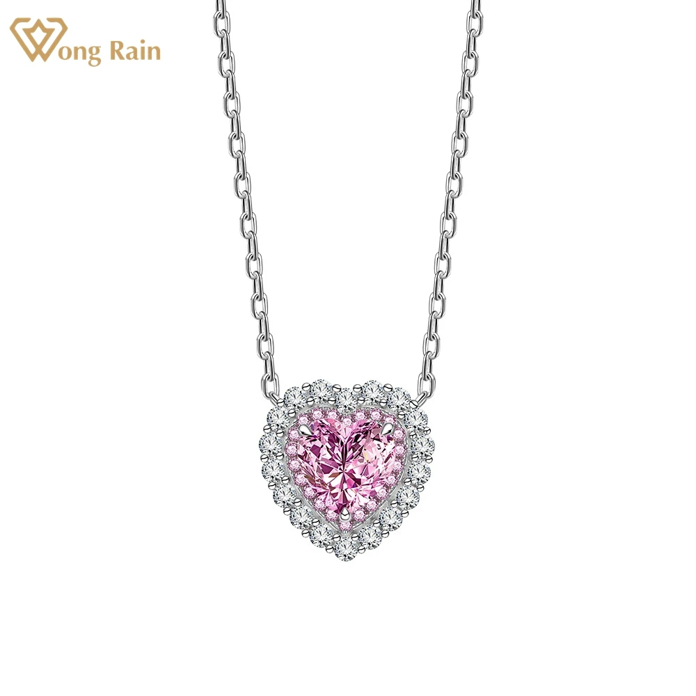 

Wong Rain 925 Sterling Silver Heart Pink Sapphire Citrine Created Moissanite Gemstone Pendant Necklace For Women Fine Jewelry