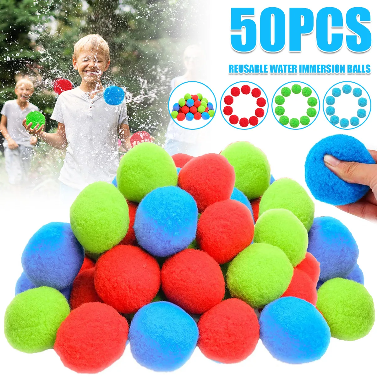 L 50Pcs Water Balls 2 Inch Soft Cotton Balls Colorful Reusable Water Soaker Balls Children Summer Outdoor Fun Toys with Mesh 
L 50Pcs Water Balls 2 Inch Soft Cotton Balls Colorful Reusable Water Soaker Balls Children Summer Outdoor Fun Toys with Mesh