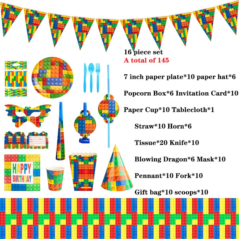 16 Piece Set Disposable Dishes Decoration Birthday Boy Party Favors For Kids Table Building Blocks Children's Paper Cup Supplies
16 Piece Set Disposable Dishes Decoration Birthday Boy Party Favors For Kids Table Building Blocks Children's Paper Cup Supplies