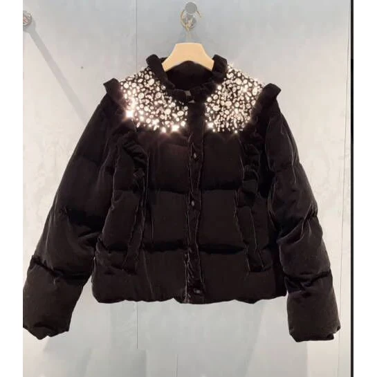 2022 Winter New Fashion Warm Coat Heavy Rhinestone-Encrusted Wooden Ear Velvet Quilted Light Luxury Black Cotton-Padded Jacket
2022 Winter New Fashion Warm Coat Heavy Rhinestone-Encrusted Wooden Ear Velvet Quilted Light Luxury Black Cotton-Padded Jacket