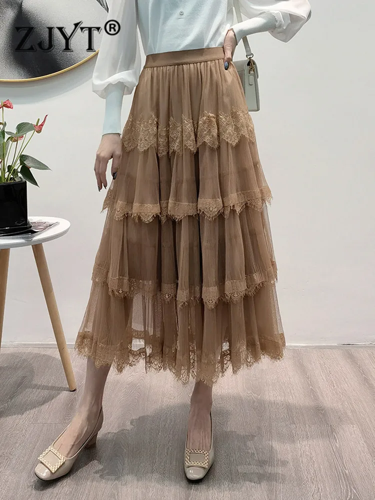 ZJYT Lace Patchwork Mesh Long Women Skirts Summer Vintage High Waist Elastic Aline Skirt Streetwear Elegant Chic Party Faldas
ZJYT Lace Patchwork Mesh Long Women Skirts Summer Vintage High Waist Elastic Aline Skirt Streetwear Elegant Chic Party Faldas