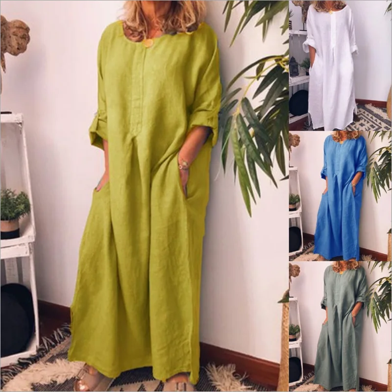 2023 Ladies Holiday Dresses Long Sleeve Solid O-neck Summer Women Maxi Dress With Pockets V Neck Dresses Femme Clothing
2023 Ladies Holiday Dresses Long Sleeve Solid O-neck Summer Women Maxi Dress With Pockets V Neck Dresses Femme Clothing