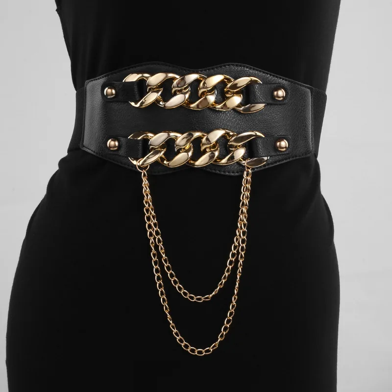 2022 Fashion Ladies Gold Chain Elastic Wide Waist Dress Shirt Decorative Corset Belts for Women Luxury Designer Brand Punk Rock
2022 Fashion Ladies Gold Chain Elastic Wide Waist Dress Shirt Decorative Corset Belts for Women Luxury Designer Brand Punk Rock