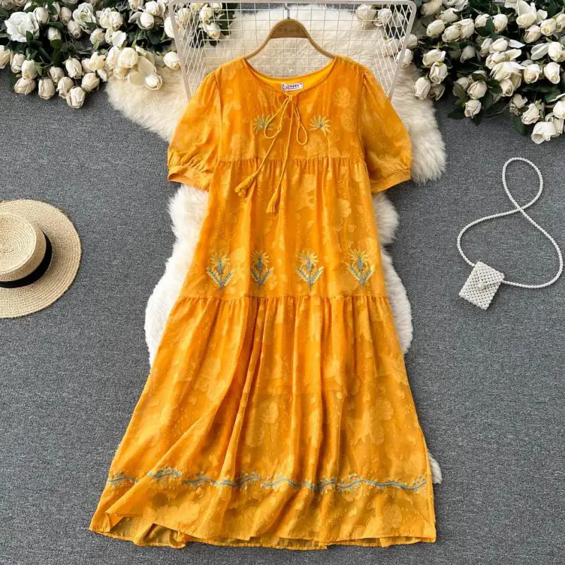 WEIHAOBANG 2022 Summer Women's New Embroidered Round Neck Bubble Short Sleeve High Waist Casual Dress Loose Long A-line Skirt
WEIHAOBANG 2022 Summer Women's New Embroidered Round Neck Bubble Short Sleeve High Waist Casual Dress Loose Long A-line Skirt