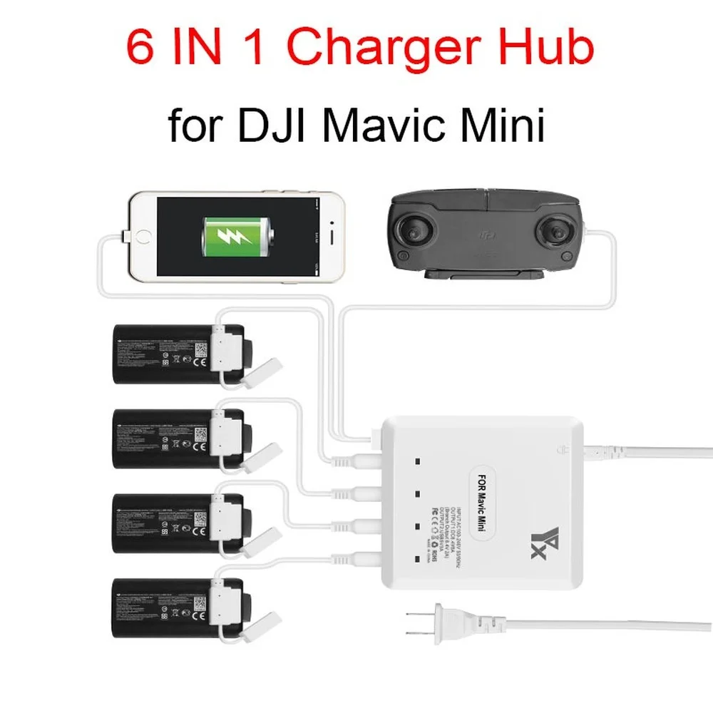 Зарядное устройство 6 в 1 для DJI Mavic Mini Drone, умное быстрое зарядное устройство с USB портом
Зарядное устройство 6 в 1 для DJI Mavic Mini Drone, умное быстрое зарядное устройство с USB портом