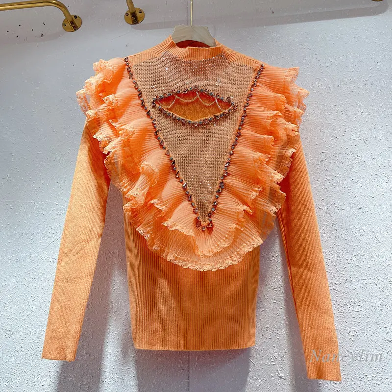 Exquisite Rhinestone Sweater Women 2022 Autumn and Winter New Lace Ruffled Knitwear Bottoming Undershirt Tops Ladies Pull
Exquisite Rhinestone Sweater Women 2022 Autumn and Winter New Lace Ruffled Knitwear Bottoming Undershirt Tops Ladies Pull