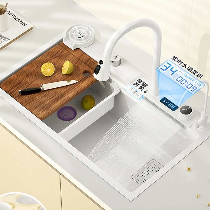 White Waterfall Digital display Sink Vegetable washing basin Kitchen Household 304 stainless steel Large single Dishwashing Sink
White Waterfall Digital display Sink Vegetable washing basin Kitchen Household 304 stainless steel Large single Dishwashing Sink