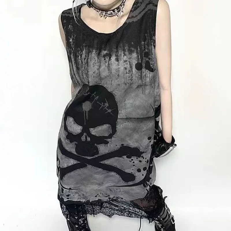 Y2K Gothic Dark Punk Rock Skull Sleeveless Female Dress Skeleton Terrorist Elements Women y2k Vest Fashion Hip Hop Streetwear
Y2K Gothic Dark Punk Rock Skull Sleeveless Female Dress Skeleton Terrorist Elements Women y2k Vest Fashion Hip Hop Streetwear