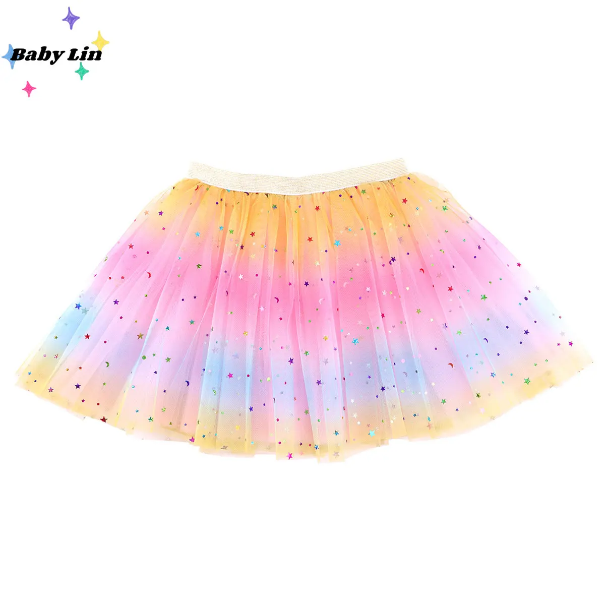

S/M 1PCS Party Skirt Girls Tutu Skirts Stars Print Princess Pettiskirts Kids Ballet Dancing Children Gradient Costume Clothes
