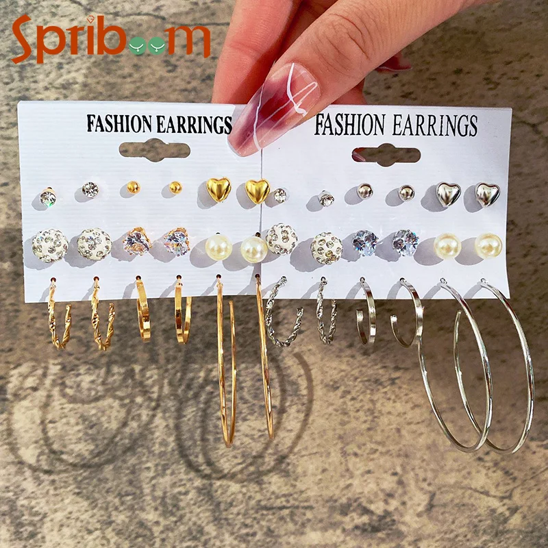 9/12 Pairs Trendy Hoop Earrings Set for Women Girls Rhinestones Heart Pearl Earring Simple Geometric Jewelry Female Accessories
9/12 Pairs Trendy Hoop Earrings Set for Women Girls Rhinestones Heart Pearl Earring Simple Geometric Jewelry Female Accessories