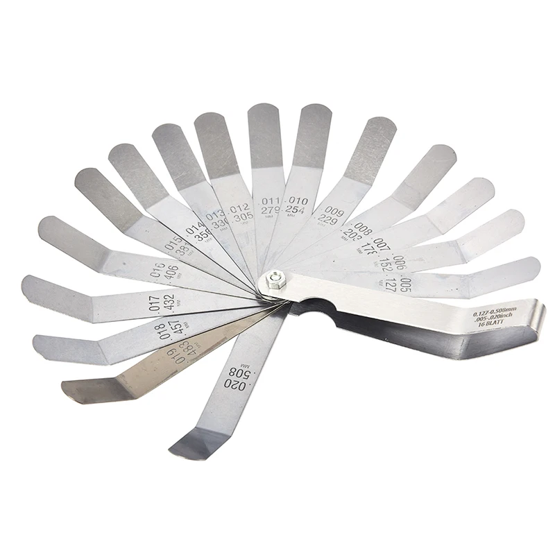 1 set for 16 Blades Feeler Gauge 0.05 to 1mm Thickness Curved Stainless Steel Gap Metric Filler Feeler Gauge
1 set for 16 Blades Feeler Gauge 0.05 to 1mm Thickness Curved Stainless Steel Gap Metric Filler Feeler Gauge
