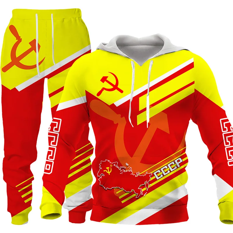 Men Tracksuit New CCCP Russia Printed Tops + Pants 2 Piece Set Autumn and Winter Male Clothing Sweatpants Pullover Sweatshirts
Men Tracksuit New CCCP Russia Printed Tops + Pants 2 Piece Set Autumn and Winter Male Clothing Sweatpants Pullover Sweatshirts