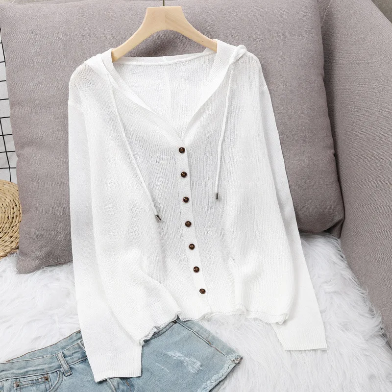 2023 Knitted Cardigan Korean Long Sleeve Cardigan Women for Summer Button Up Hooded Jacket Ice Silk Sweater Thin Sunscreen Tops
2023 Knitted Cardigan Korean Long Sleeve Cardigan Women for Summer Button Up Hooded Jacket Ice Silk Sweater Thin Sunscreen Tops