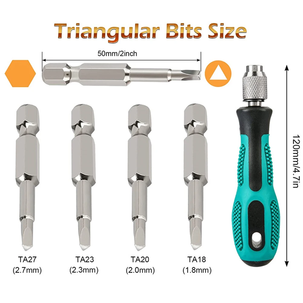 4Pcs Magnetic Triangle Head Screwdriver Bit Kit With Handle 1/4In S2 Alloy Steel Anti Slip Hex Screwdriver Triangular Screw Bits
4Pcs Magnetic Triangle Head Screwdriver Bit Kit With Handle 1/4In S2 Alloy Steel Anti Slip Hex Screwdriver Triangular Screw Bits