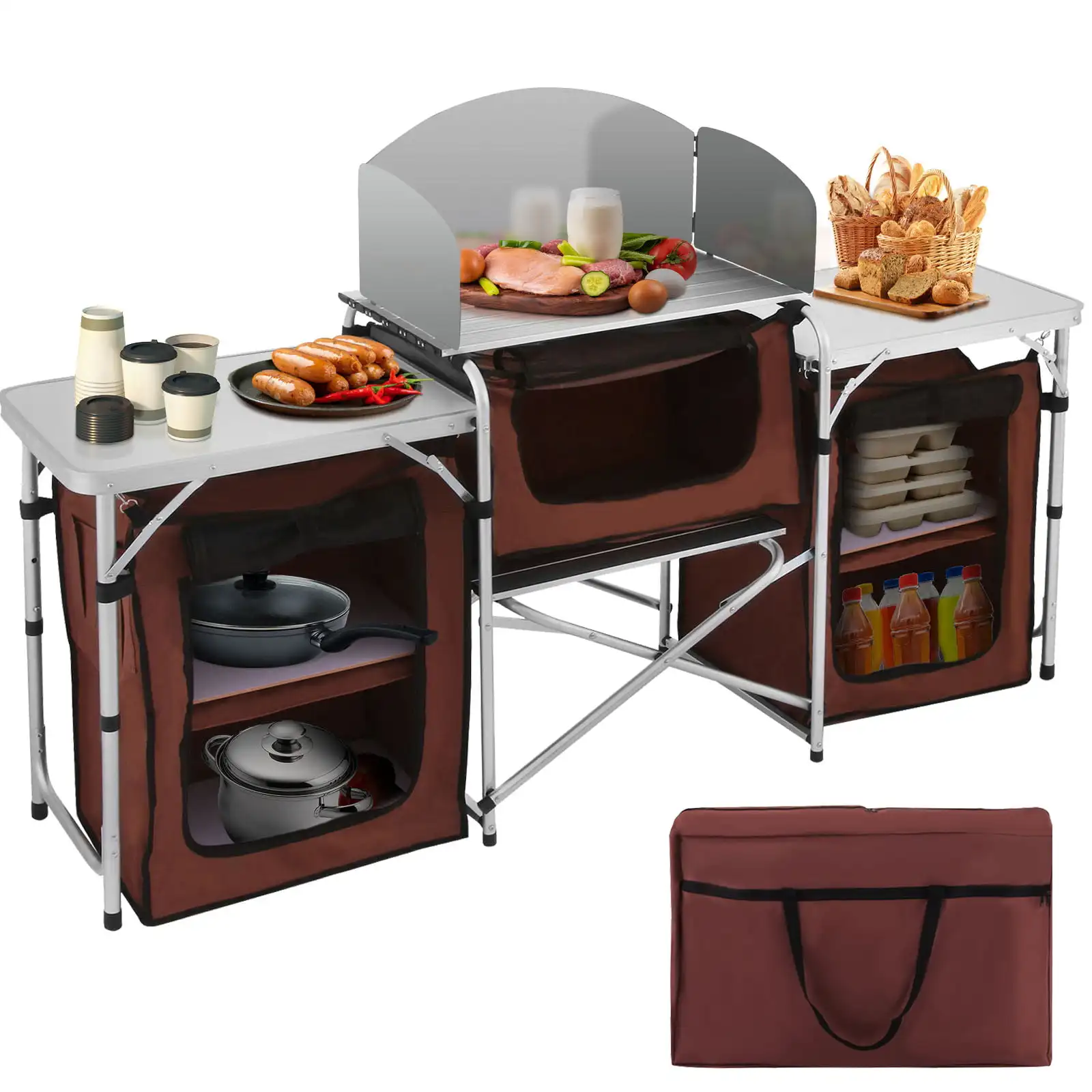 VEVORbrand Camping Kitchen Station, 3 Storage Camping Kitchen Table, Aluminum Windscreen with 2 Side Tables for BBQ Picnic Fish
VEVORbrand Camping Kitchen Station, 3 Storage Camping Kitchen Table, Aluminum Windscreen with 2 Side Tables for BBQ Picnic Fish