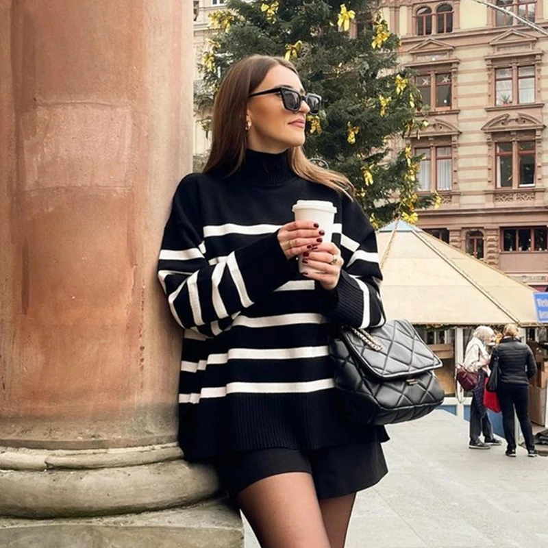 Ladies Elegant Autumn Winter Sweater Women Pullovers Oversized Loose Striped Casual Knit Chic Jumper Women Sweater Tops Female
Ladies Elegant Autumn Winter Sweater Women Pullovers Oversized Loose Striped Casual Knit Chic Jumper Women Sweater Tops Female