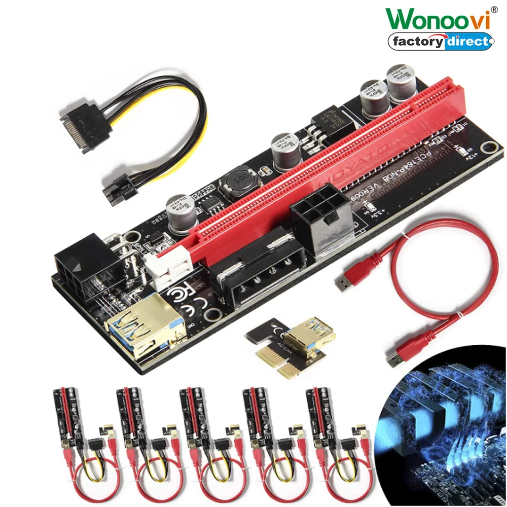 6PCS VER009S PCIE Riser Express Cable 1X to 16X (Dual-6pin / MOLEX) with Led Graphics Extension Ethereum ETH Mining Powered PC
6PCS VER009S PCIE Riser Express Cable 1X to 16X (Dual-6pin / MOLEX) with Led Graphics Extension Ethereum ETH Mining Powered PC