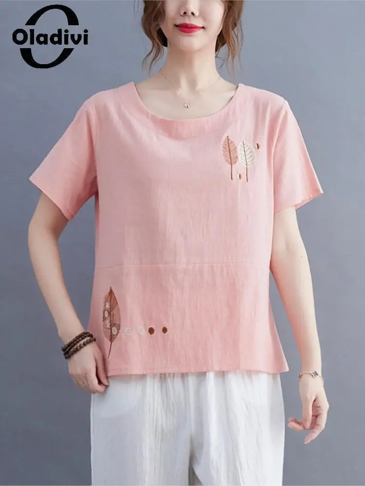 Oladivi Large Size Women Fashion Embroidered Short Sleeve Linen Blouses 2022 Summer Casual Loose Shirts Oversized Big Tops 3487 
Oladivi Large Size Women Fashion Embroidered Short Sleeve Linen Blouses 2022 Summer Casual Loose Shirts Oversized Big Tops 3487