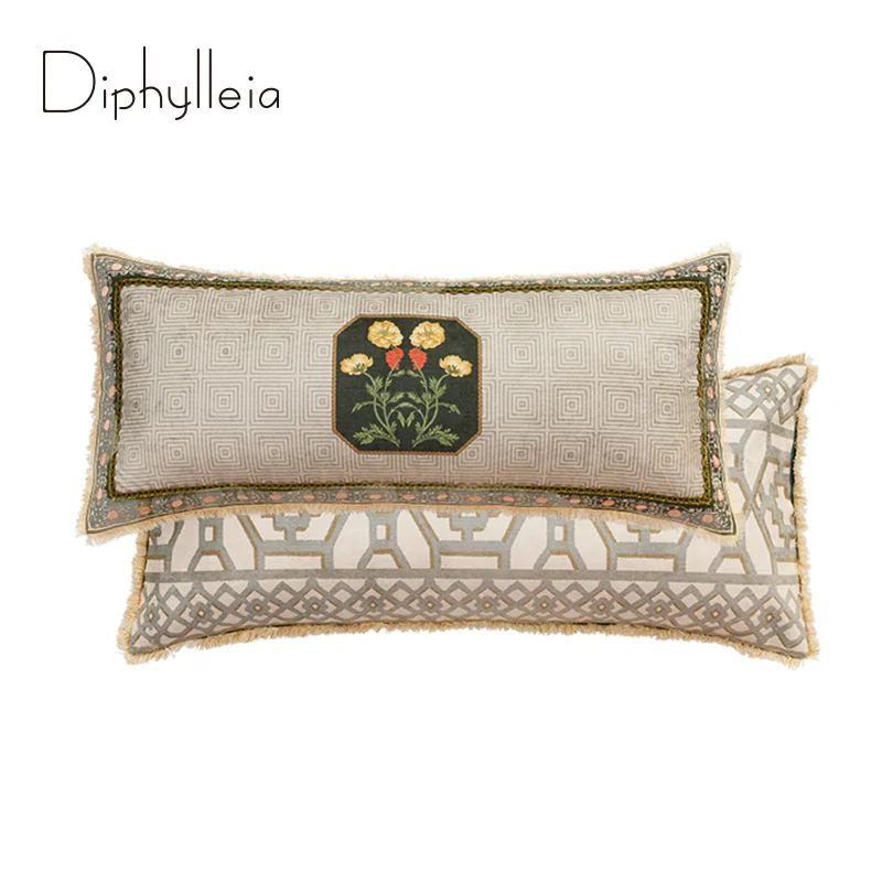 

Diphylleia Brooklyn Style Throw Obling Pillow Cover Vintage Floral Geometry Pattern Rectangle Cushion Case 30X70 With Tassels