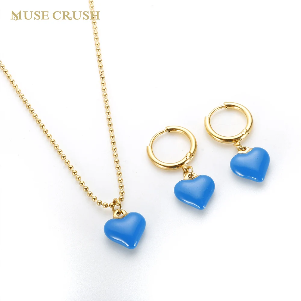 Muse Crush New Trendy Stainless Steel Jewelry Set Enamel Heart Pendant Necklace Love Heart Dangle Hoop Earrings for Women Girl
Muse Crush New Trendy Stainless Steel Jewelry Set Enamel Heart Pendant Necklace Love Heart Dangle Hoop Earrings for Women Girl