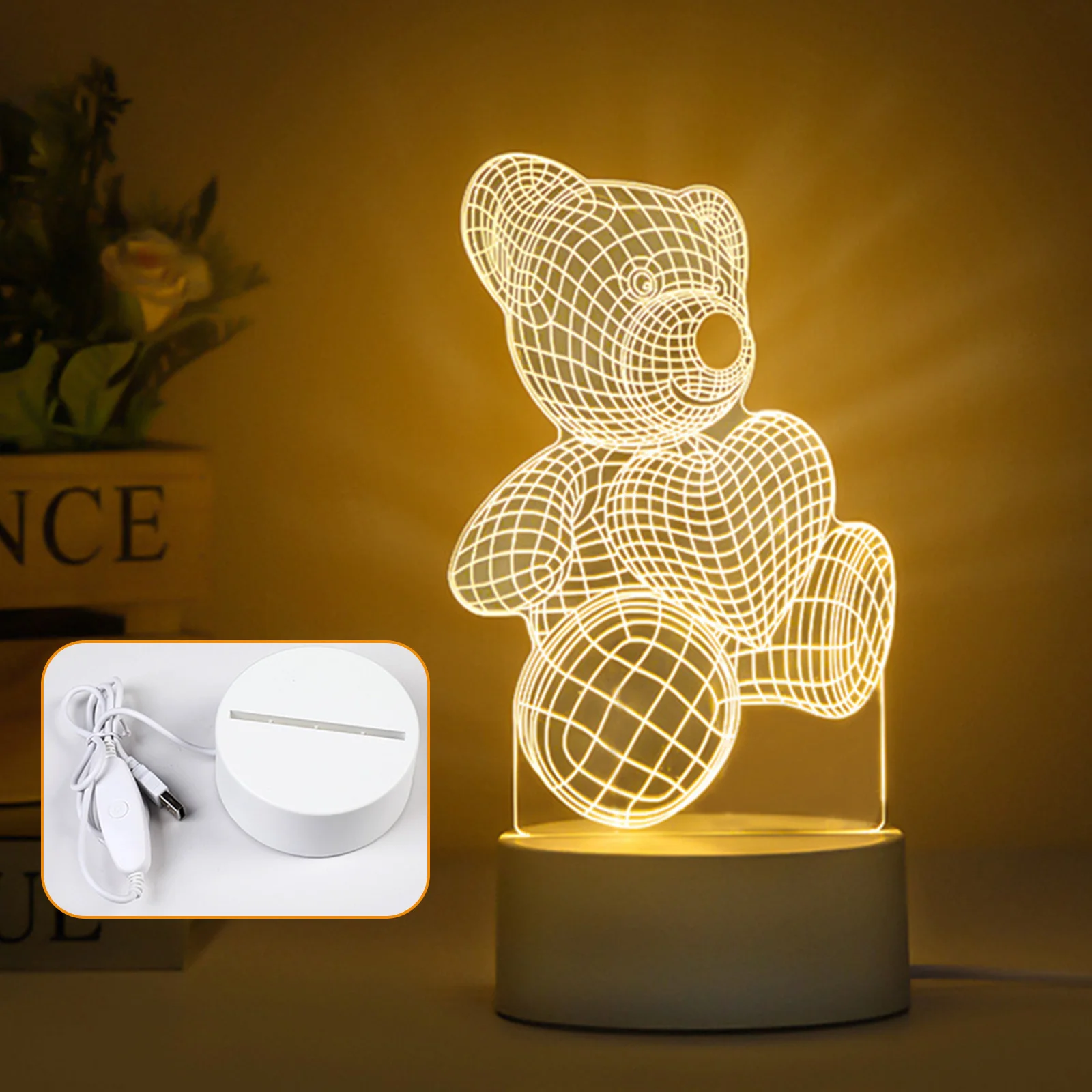 3D Bedside Lamp Romantic Acrylic Plate Atmosphere Night Light with Base Table Lamps Button Switch for Home Furnishing Decoration
3D Bedside Lamp Romantic Acrylic Plate Atmosphere Night Light with Base Table Lamps Button Switch for Home Furnishing Decoration
