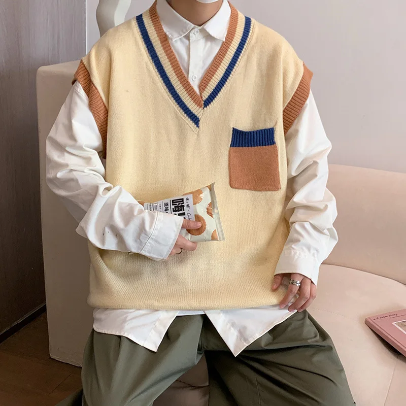 J GIRLS Patchwork Sweater Vests Men Fashion Knitted Leisure Teenagers Korean Style Loose Large Size S-3XL Daily All-match
J GIRLS Patchwork Sweater Vests Men Fashion Knitted Leisure Teenagers Korean Style Loose Large Size S-3XL Daily All-match