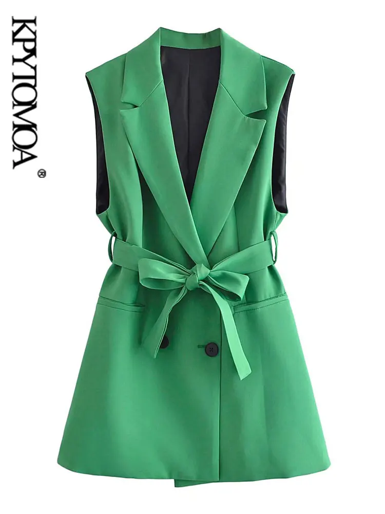 KPYTOMOA Women Fashion With Belt Long Double Breasted Green Waistcoat Vintage Sleeveless Welt Pockets Female Outerwear Chic Tops
KPYTOMOA Women Fashion With Belt Long Double Breasted Green Waistcoat Vintage Sleeveless Welt Pockets Female Outerwear Chic Tops