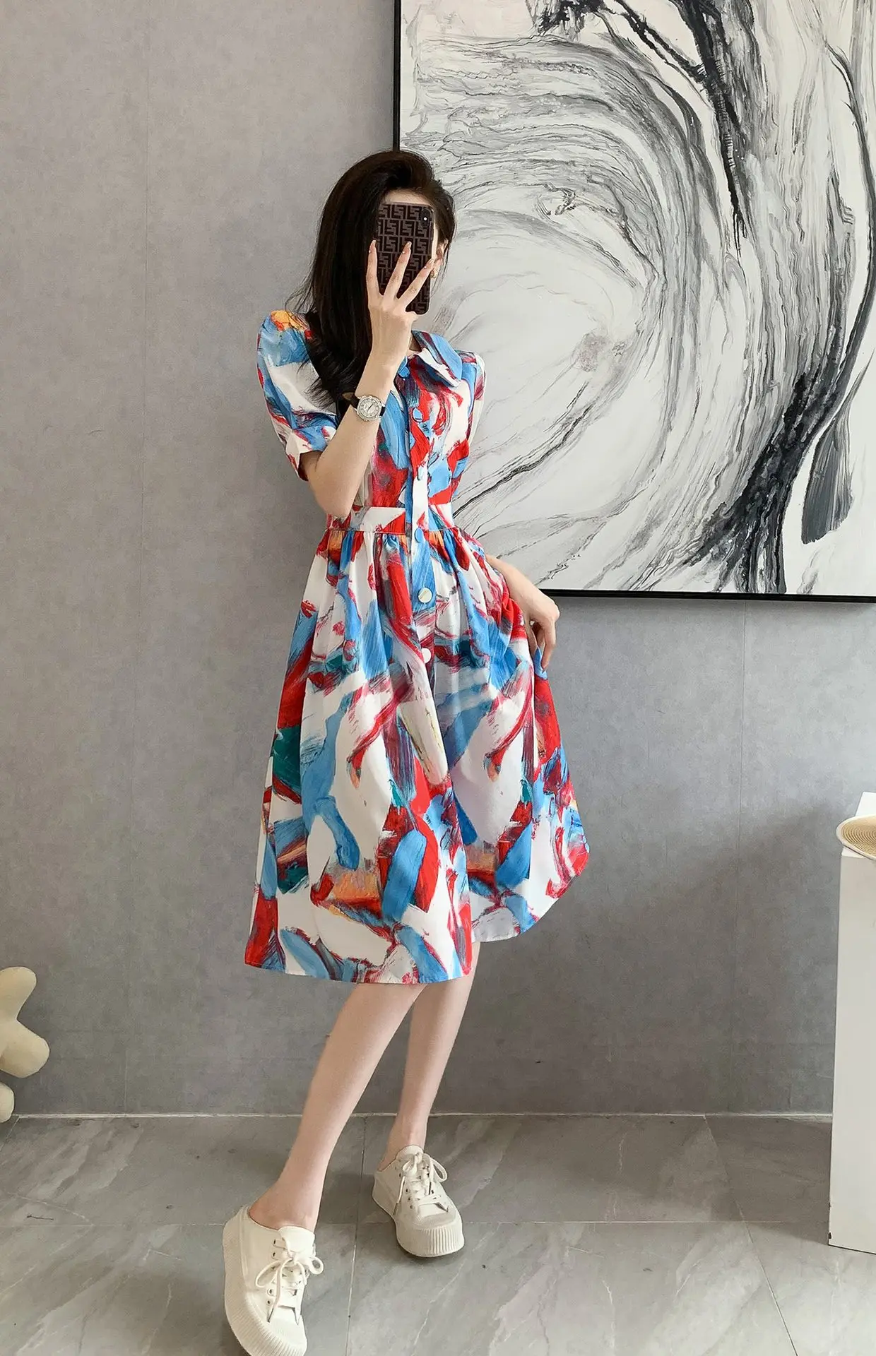 2022 new women fashion short sleeve lapel oil painting contrast print dress 0622
2022 new women fashion short sleeve lapel oil painting contrast print dress 0622