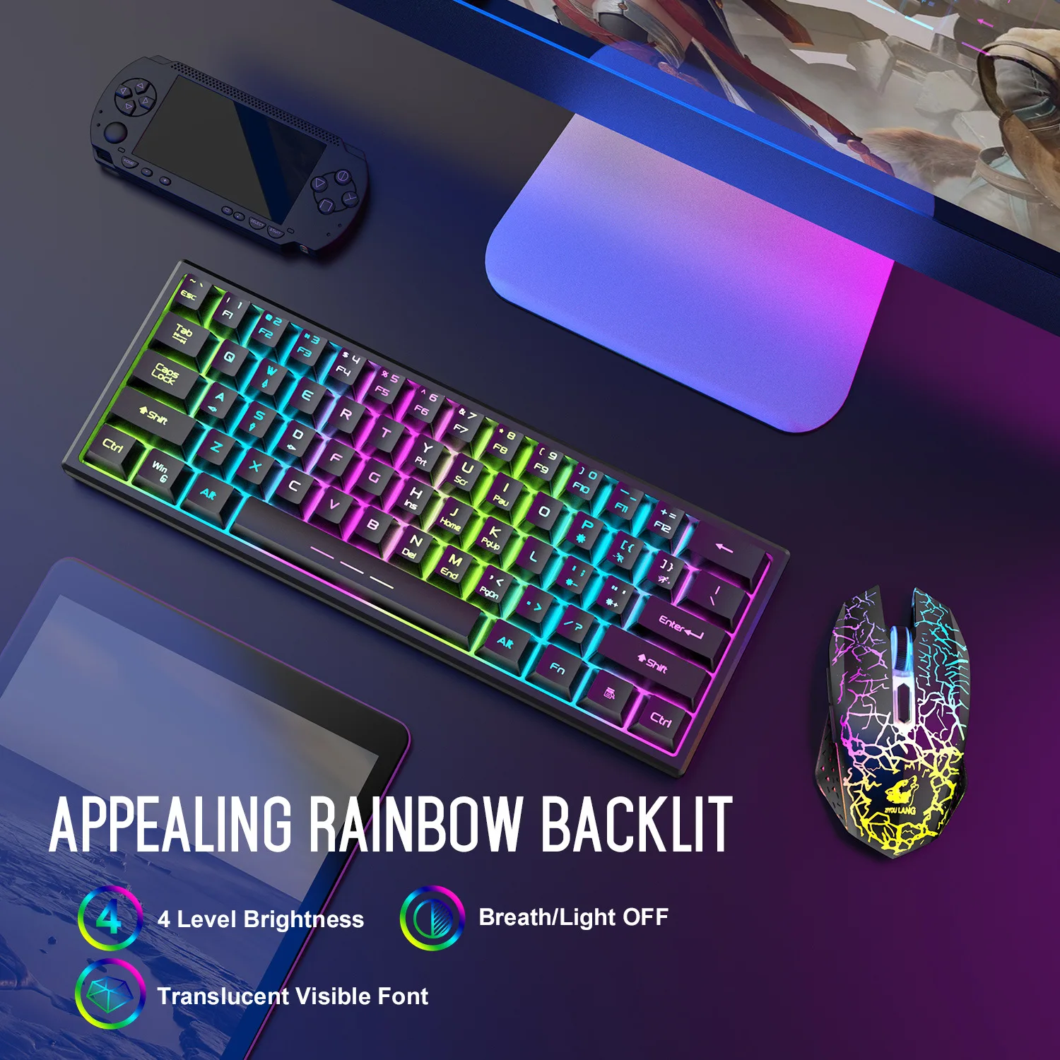Mini Wireless Gaming Keyboard Mouse Colorful Backlit Mechanical Feel Ergonomic Keyboard Computer Laptop Gamer Office Business
Mini Wireless Gaming Keyboard Mouse Colorful Backlit Mechanical Feel Ergonomic Keyboard Computer Laptop Gamer Office Business