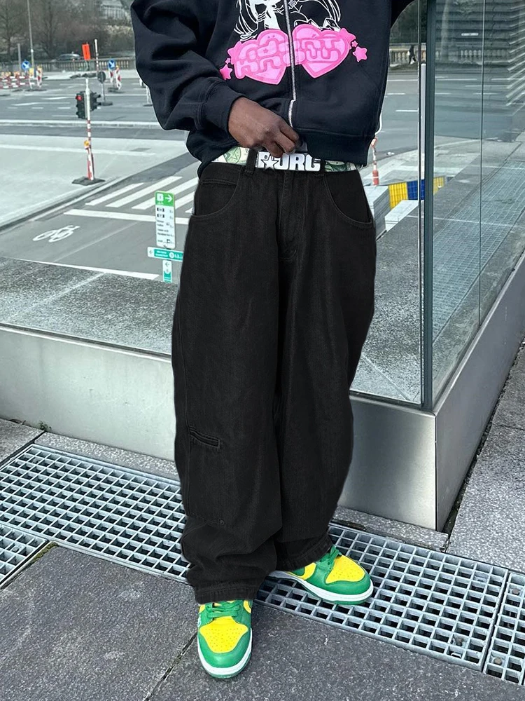 Solid Color Baggy Fitting Jeans For Men, Y2k Oversized Loose Fitting Wide Leg Fashionable Casual Pants, Straight Leg Mop Pants
Solid Color Baggy Fitting Jeans For Men, Y2k Oversized Loose Fitting Wide Leg Fashionable Casual Pants, Straight Leg Mop Pants