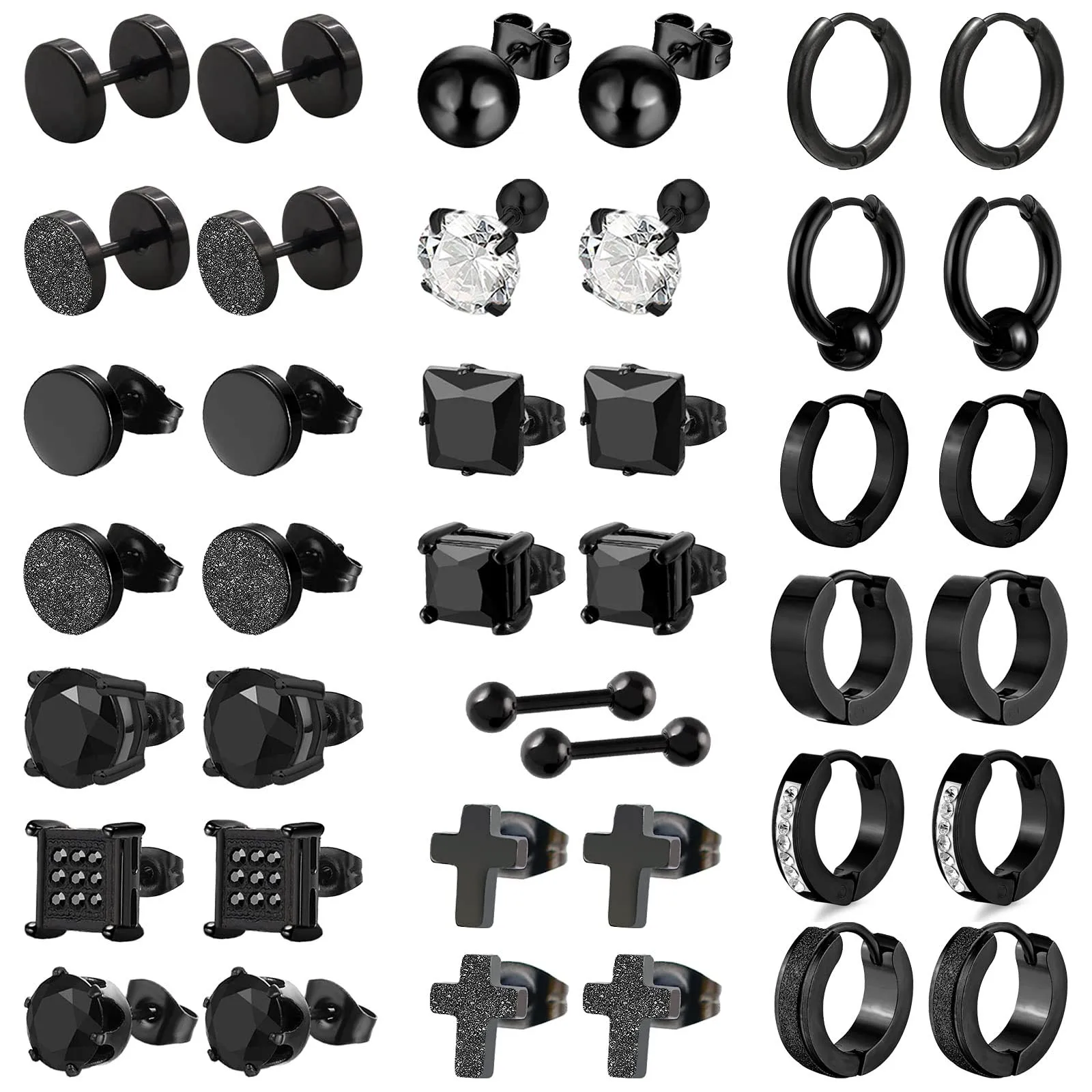 WKOUD 20 Pairs Black Punk Stainless Surgical Steel Stud Earrings Set Small Vintage Hip Hop Ear Jewelry Accessories Men Women
WKOUD 20 Pairs Black Punk Stainless Surgical Steel Stud Earrings Set Small Vintage Hip Hop Ear Jewelry Accessories Men Women