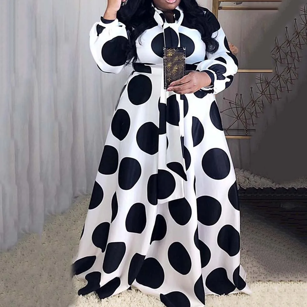Dot Print Oversized Loose Women Dress Plus Size 5XL Lantern Sleeve Elegant Retro African A-Line Belted Long Robe Femme Autumn
Dot Print Oversized Loose Women Dress Plus Size 5XL Lantern Sleeve Elegant Retro African A-Line Belted Long Robe Femme Autumn