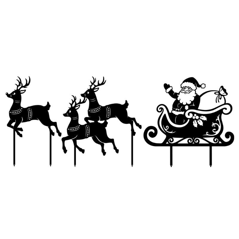 

Christmas Hollow Outdoor Metal Silhouette Elk Santa Claus Sleigh Xmas Yard Courtyard Art Decors Lawn Landscape Statue with Stake