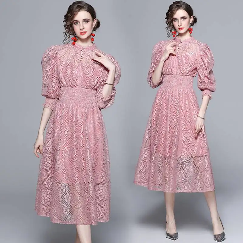 2022 Spring Fashion Temperament Women Lace Dress Puff Sleeve O nNeck Lace Dress Vestidos
2022 Spring Fashion Temperament Women Lace Dress Puff Sleeve O nNeck Lace Dress Vestidos