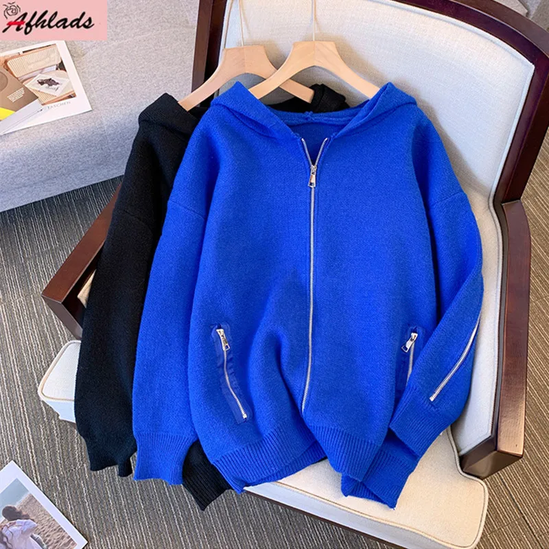 Женский трикотажный свитер с воротником-капюшоном, с длинным рукавом 
Женский трикотажный свитер с воротником-капюшоном, с длинным рукавом