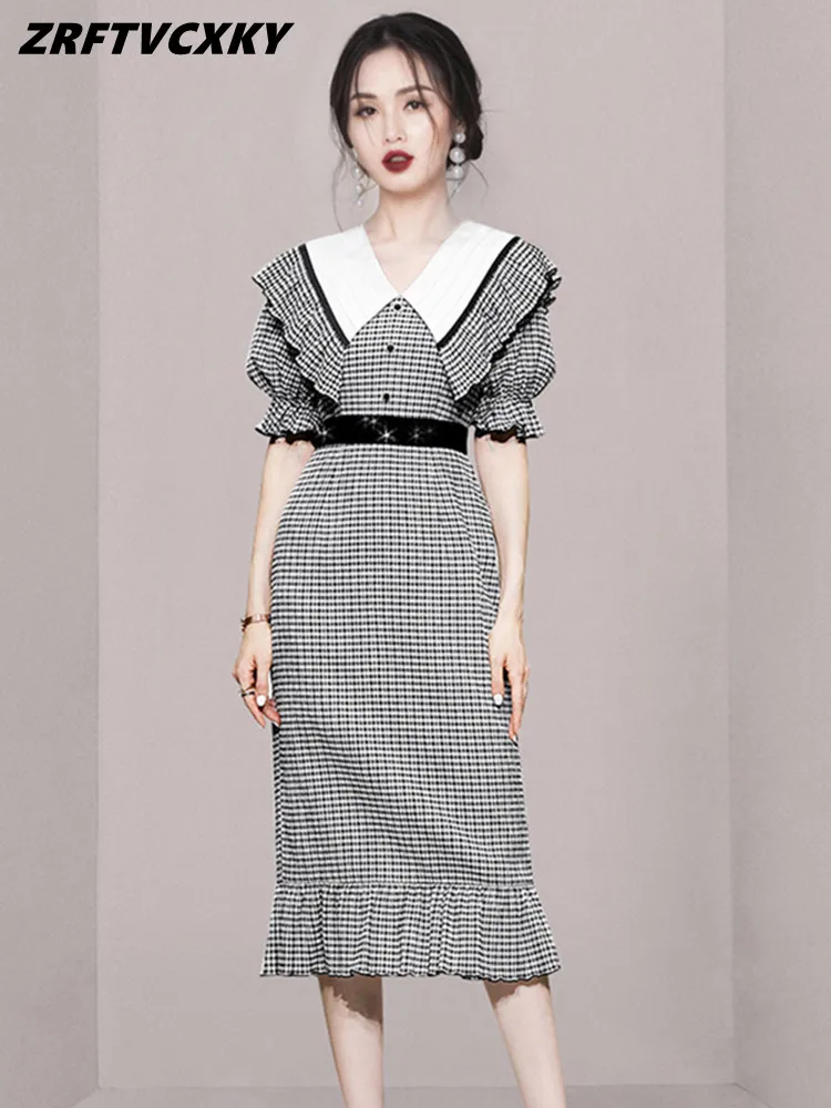 Women's Summer Vintage Plaid Dresses Elegant Lantern Sleeve Slim Casual Simple Fashion Stitching Sheath Ruffled Fishtail Dress
Women's Summer Vintage Plaid Dresses Elegant Lantern Sleeve Slim Casual Simple Fashion Stitching Sheath Ruffled Fishtail Dress