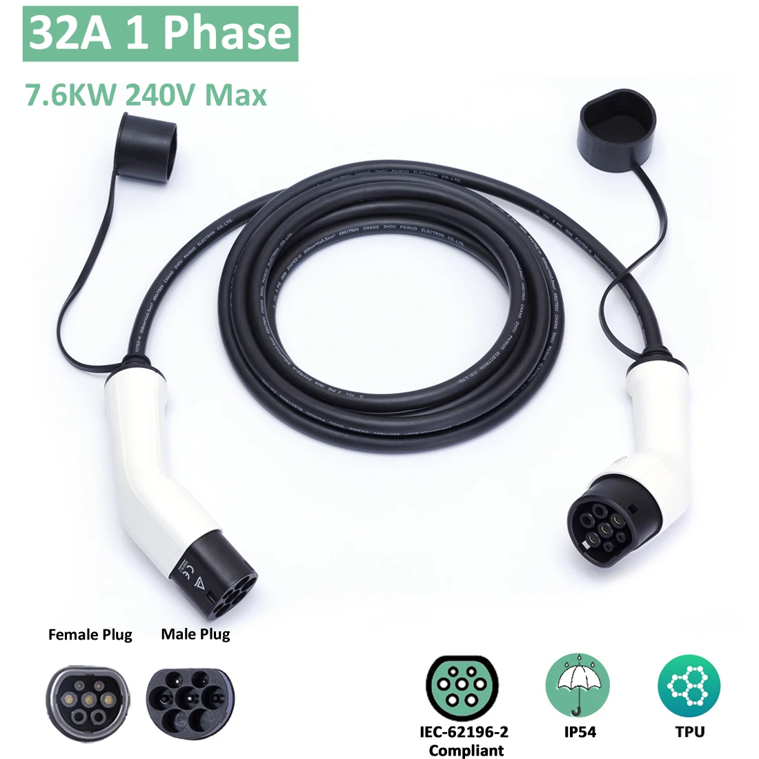 

Electric Car Charger EV Cable Type 2 to Type 2 32A 16A IEC 62196 Female to EVSE Male Plug for Vehicle Charging Station