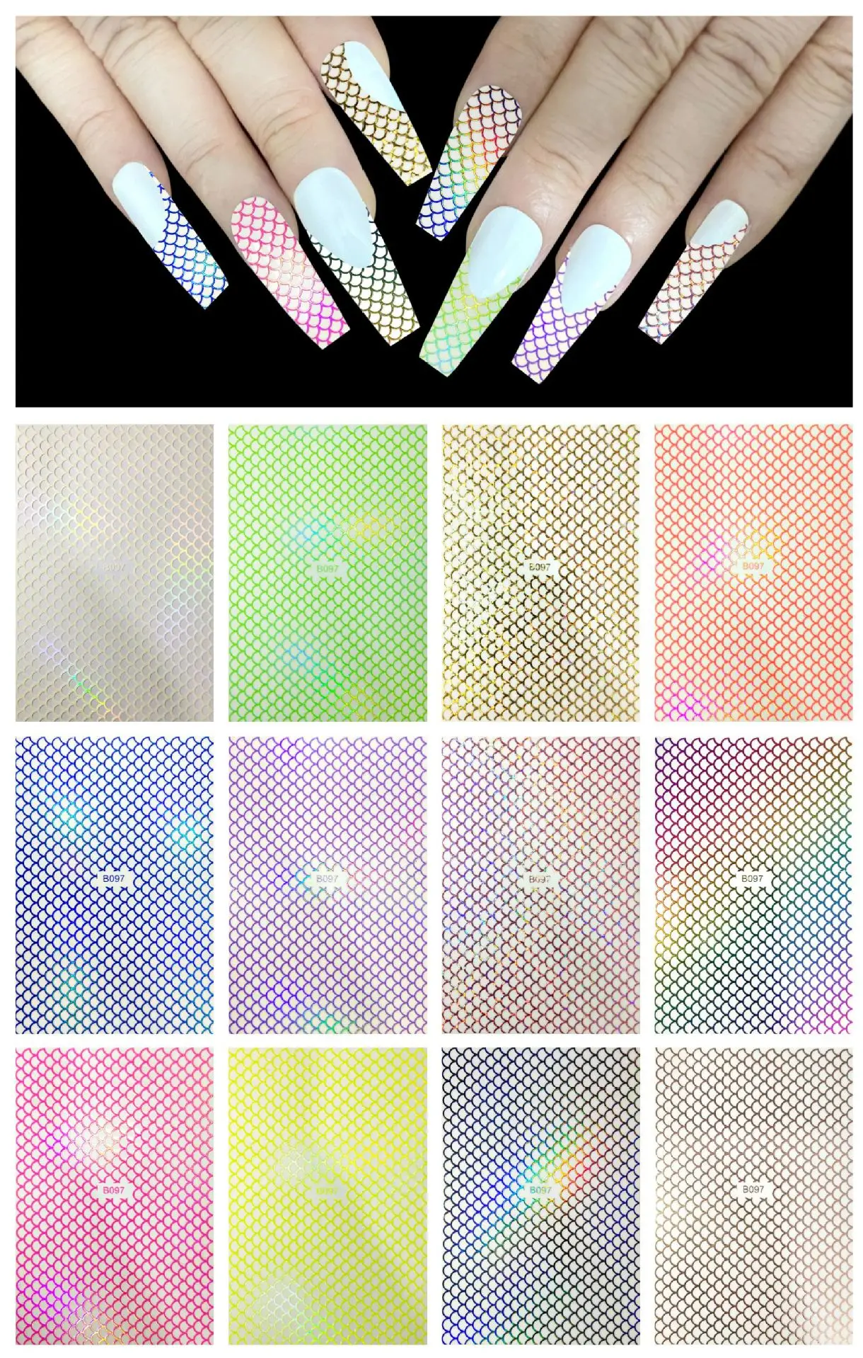 Shipping Today 5pcs Mermaid pattern fish scale Nail Stickers Designs Gummed 3D Nail Art Stickers Decals Makep Art Decorations
Shipping Today 5pcs Mermaid pattern fish scale Nail Stickers Designs Gummed 3D Nail Art Stickers Decals Makep Art Decorations