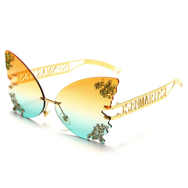 

Новинка, солнцезащитные очки в большой оправе с бабочкой, металлическими дужками, Модные индивидуальные разноцветные очки, женские солнцез...