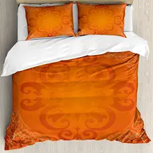 Orange Bedding Set For Bedroom Bed Home Royal Antique Motifs with Vintage Traditional Duvet Cover Quilt Cover And Pillowcase