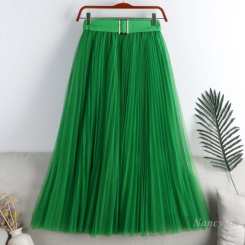 Green Mesh Skirt for Women 2022 Spring New Belt Waist Pleated Mesh Puffy Mid-Length Big Hem A- Line Faldas Largas Ropa Mujer
Green Mesh Skirt for Women 2022 Spring New Belt Waist Pleated Mesh Puffy Mid-Length Big Hem A- Line Faldas Largas Ropa Mujer