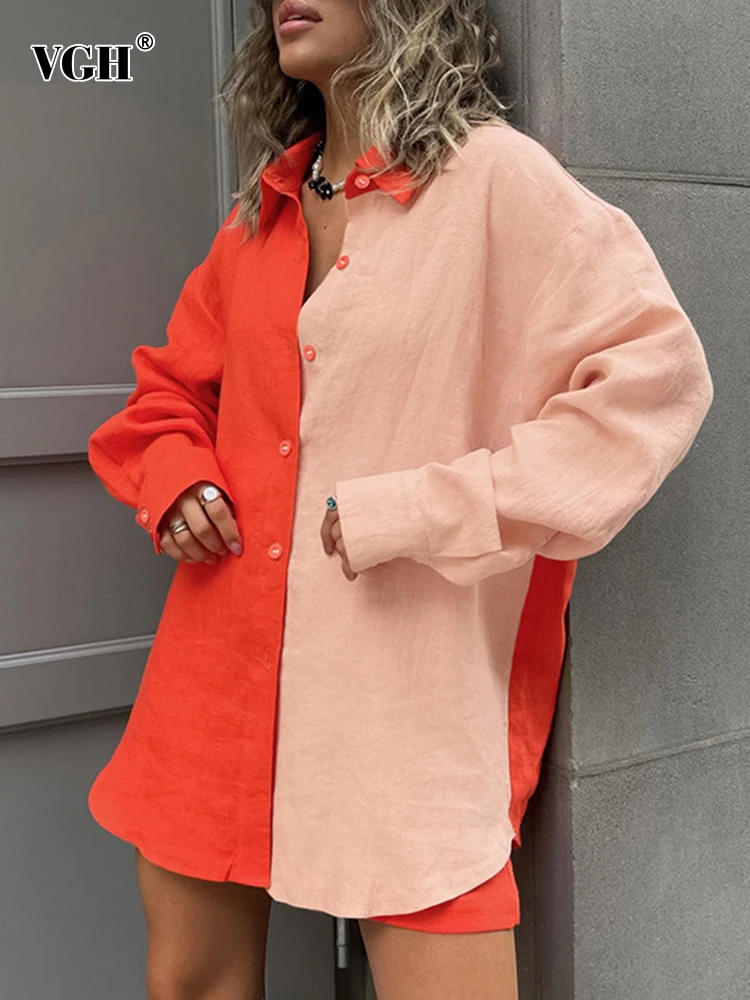 VGH Colorblock Two Piece Sets For Women Lapel Long Sleeve Patchwork Single Breasted Blouses High Waist Shorts Casual Set Female
VGH Colorblock Two Piece Sets For Women Lapel Long Sleeve Patchwork Single Breasted Blouses High Waist Shorts Casual Set Female