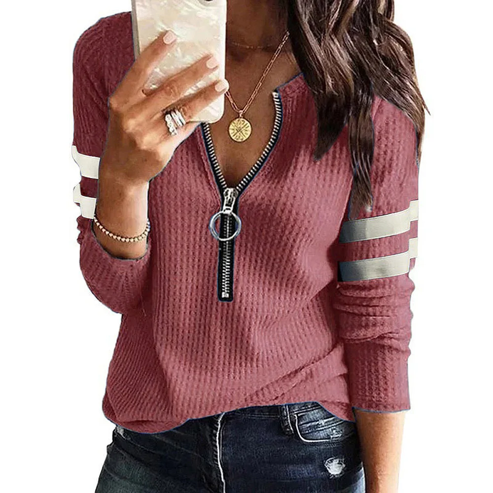 2022 European and American Autumn Winter Women's Wear Solid Color Zipper V-neck Stitching Long Sleeve T-shirt Top
2022 European and American Autumn Winter Women's Wear Solid Color Zipper V-neck Stitching Long Sleeve T-shirt Top
